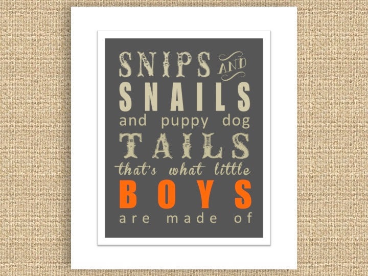 Snips and Snails 8" x 10" Typography Print for Baby or Child Room - Can do any color
