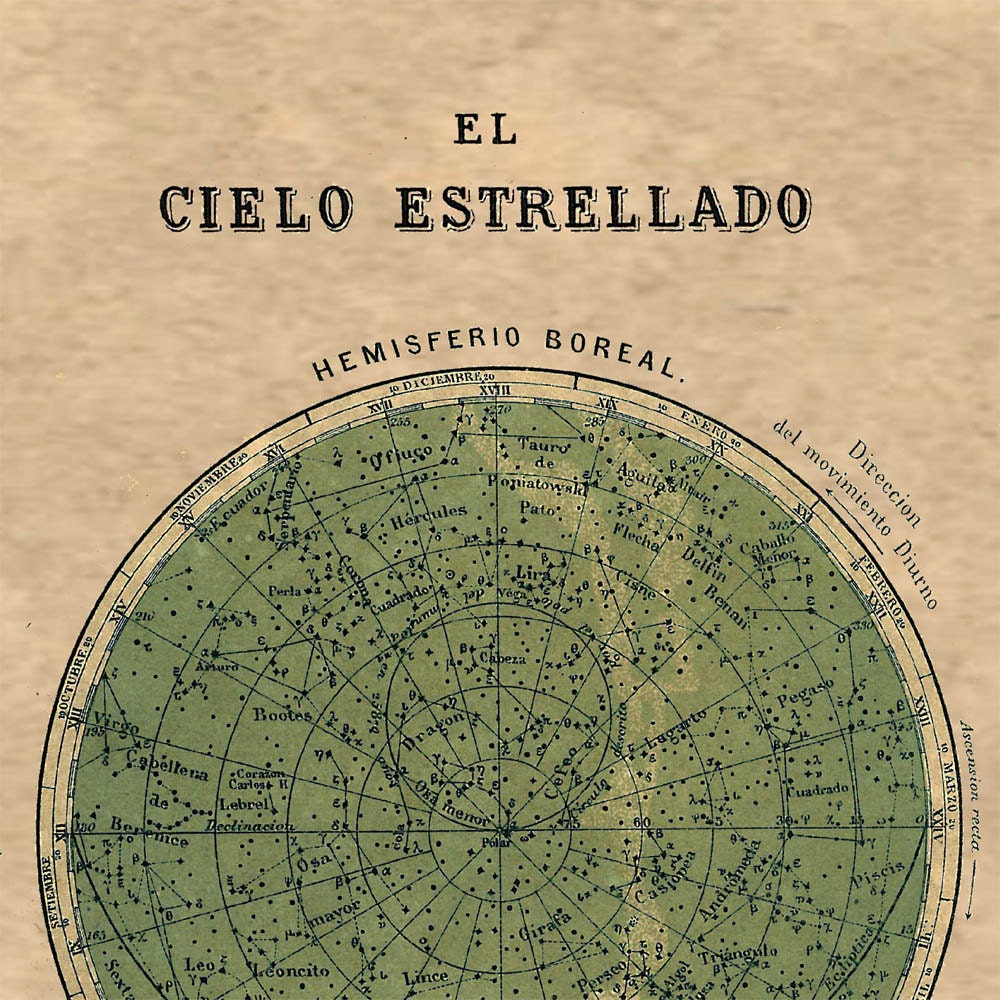 Celestial Chart Stars Northern Hemisphere Constellations Print Vintage Image