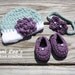 Newborn Newsboy Hat, Headband, Sling Back Sandal set. Light blue and purple. Pearl detail.Photo prop 0-2 month