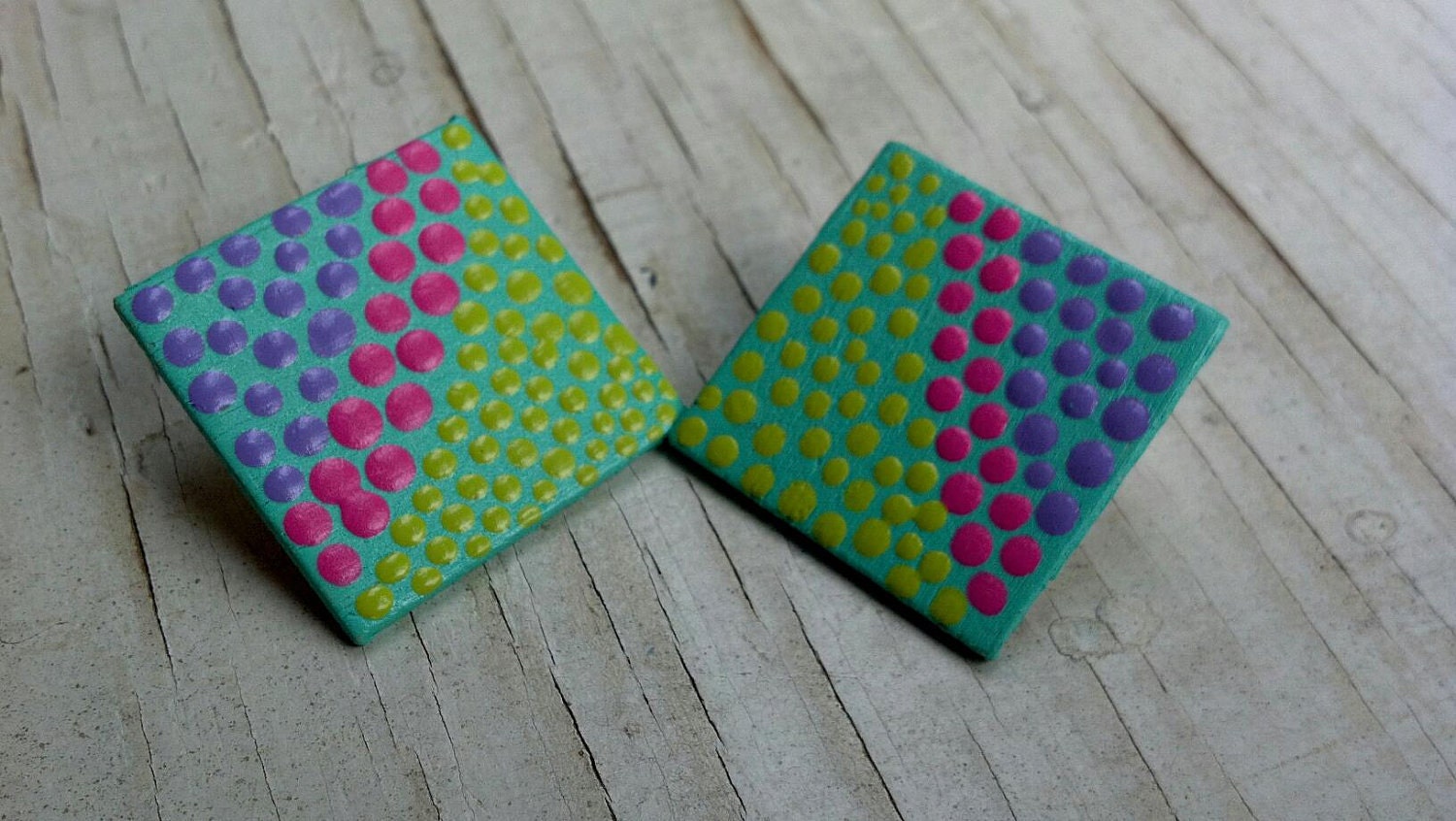 Square Pastel Dot Painting Earrings