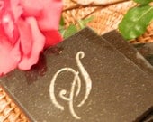 Custom GRANITE COASTERS Etched In Stone - Set of 4 - Personalized Initial - S - Absolute BLACK