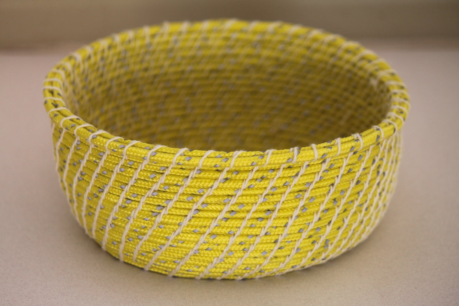 Upcycled Neon Rope Basket: Yellow / Coiled / Large
