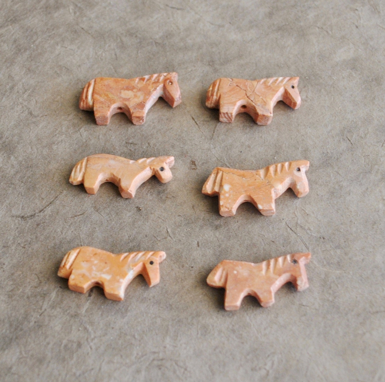 peach jasper horse fetish beads (6 pcs)