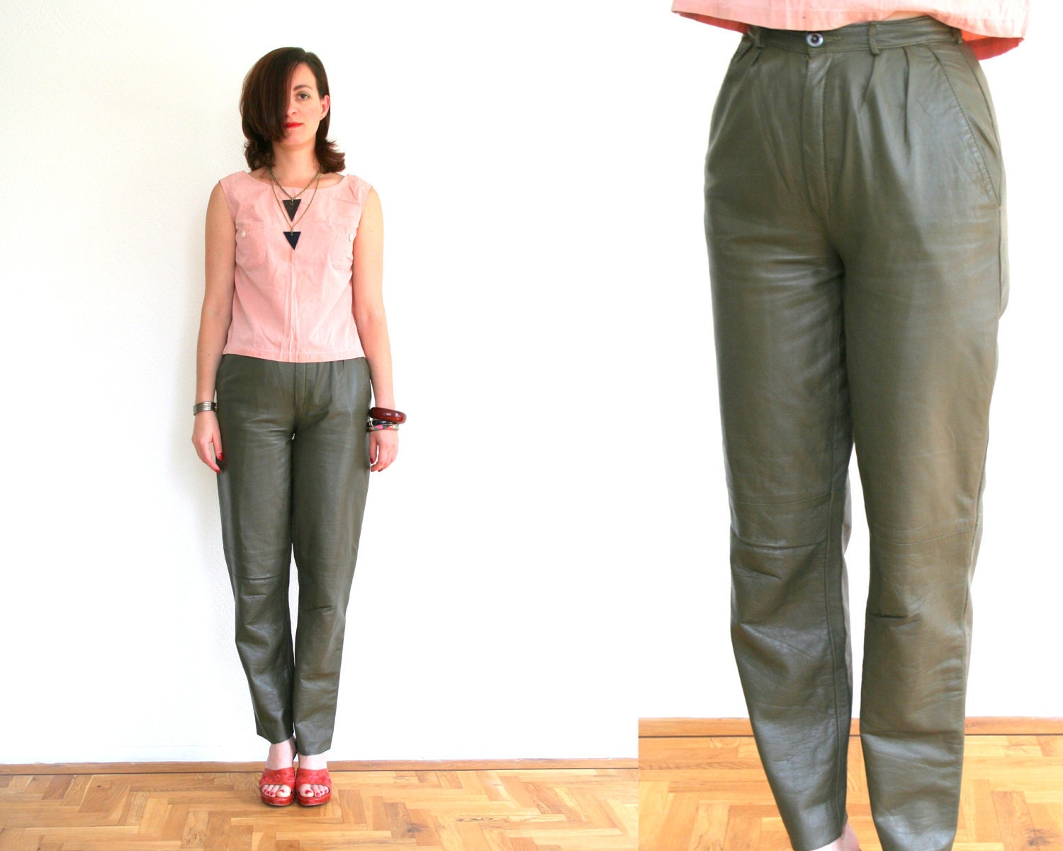 olive green leather pants