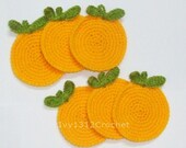 Set of 6 Oranges Crochet Coasters - Finished Handmade Beverage Kitchen Home Decor Housewares Coasters or Potholders