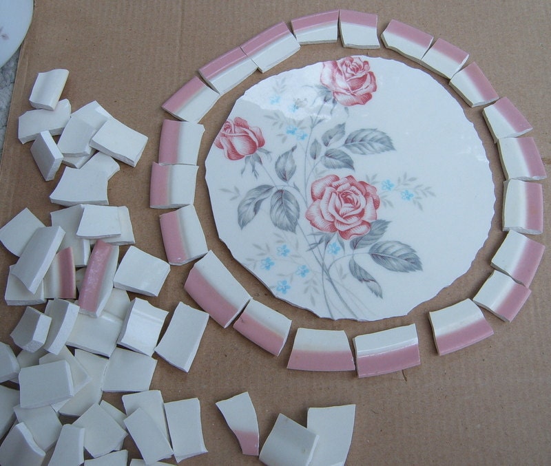 Broken China Mosaic Tiles, Mosaic Supplies, China Tiles, Cunningham and Pickett, Dixie Rose
