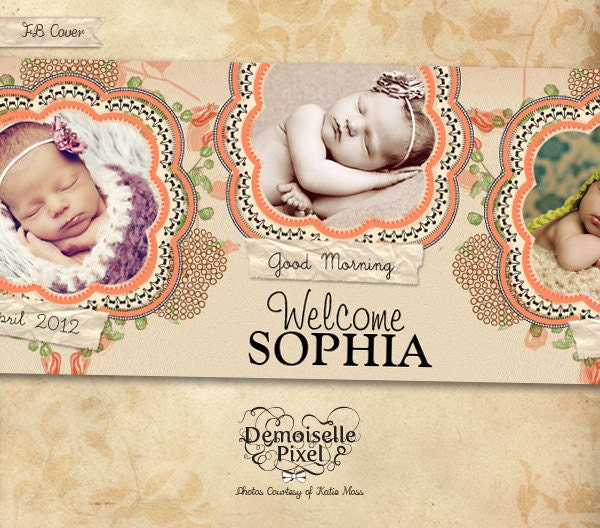 Facebook Timeline Cover Template for Birth Announcement and Photography Studios