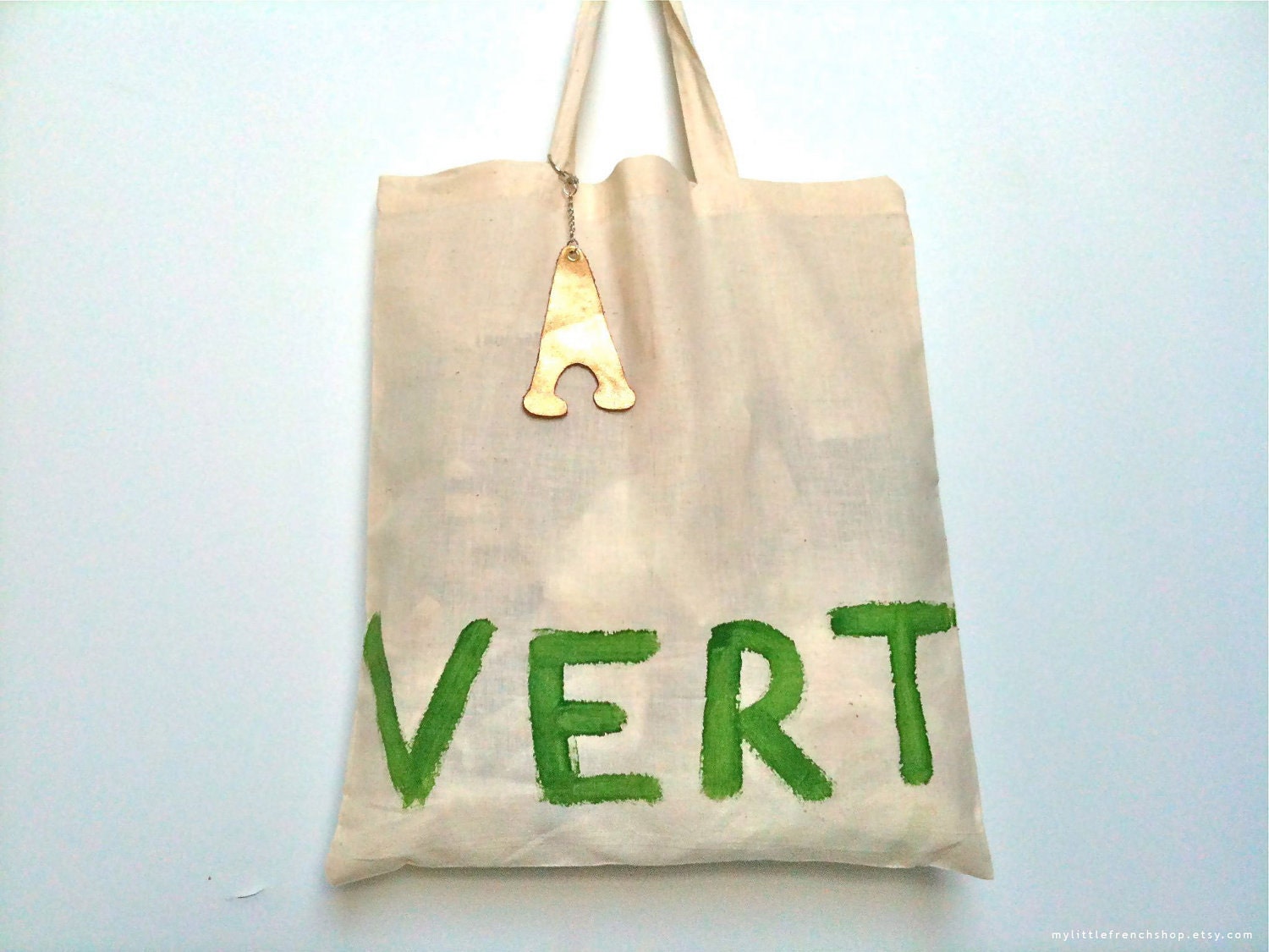 Vert TOTE Bag - French - Natural/Green - Eco - Eiffel Tower - MyLittleFrenchShop
