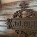 Salvaged Ornate Bead Board Welcome Wall Hanging