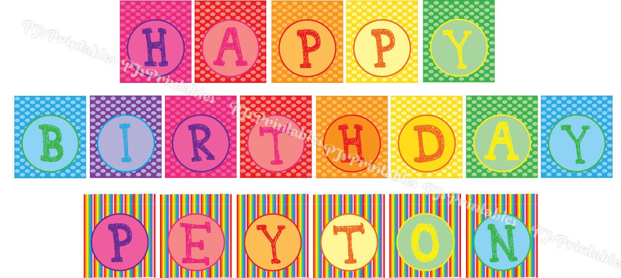 Rainbow Happy Birthday Banner with name - Custom Digital File