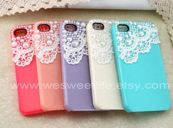 Vintage Lace with Pearl iPhone 4 case, iPhone 4s case, iPhone case, iphone cover ,iphone 4 cover, 5 Colors For Choice