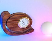 Small Wood  Desk / Mantel Clock, egg shaped, Zebrawood
