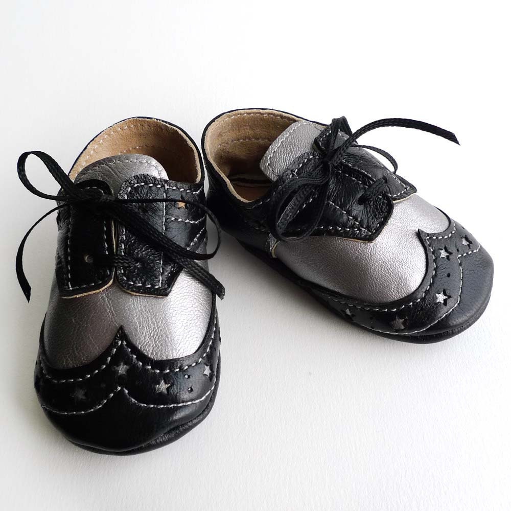 Black and silver leather baby boys crib dress shoes by ajalor