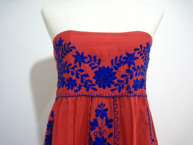 Mexican Embroidered Sundress Strapless in Red