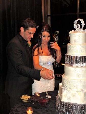 Crystal Chandelier Wedding Cake Stand - Can be made 6"-16" wide and 3", 4" or 6" tall - Prices 70.00 - 250.00