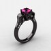 14K Black Gold Pink Sapphire Diamond Wedding Ring, Engagement Ring NN101-14KBGDPS