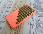 Fashion Orange iPhone 4,4S hard Case Cover with bronze pyramid stud For iPhone 4 Case, iPhone 4S Case,iPhone 4 GS case -043