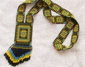 Loom beaded necklace, long beadweaving necklace, beadwork, gerdan, native, ethnic, folk, boho - free shipping