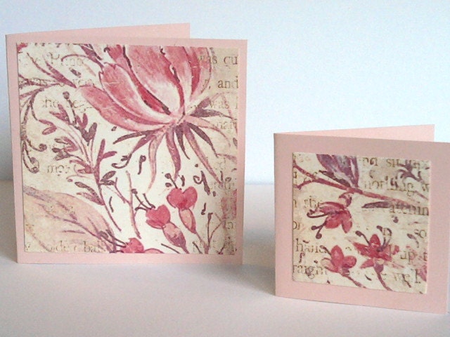 Mini Cards Set of 12 Four 3x3 and Eight 2x2 Floral Pattern Vintage Style