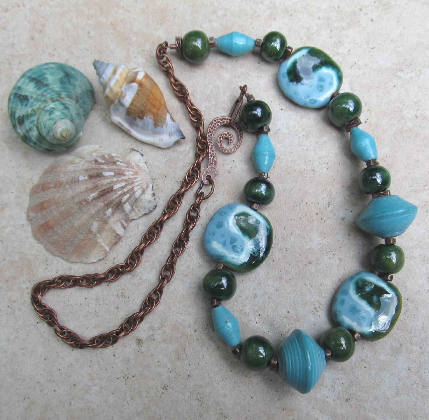 Ridin' the Wave Kazuri bead necklace