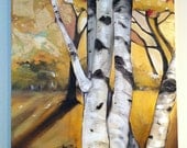 White Birches 1 - Original acrylic and gold leaf painting on canvas - nature and tree artwork with gold and white