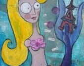 The Torso Happily Splashed the Surf, 8 x 10"  - Archival Print of original mixed media artwork by Heather Rigney