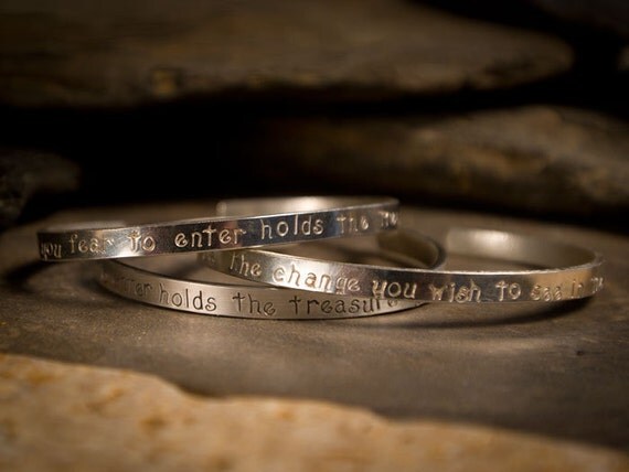 Hand Formed Recycled Sterling Silver Custom Hand Stamped Mantra Bracelet