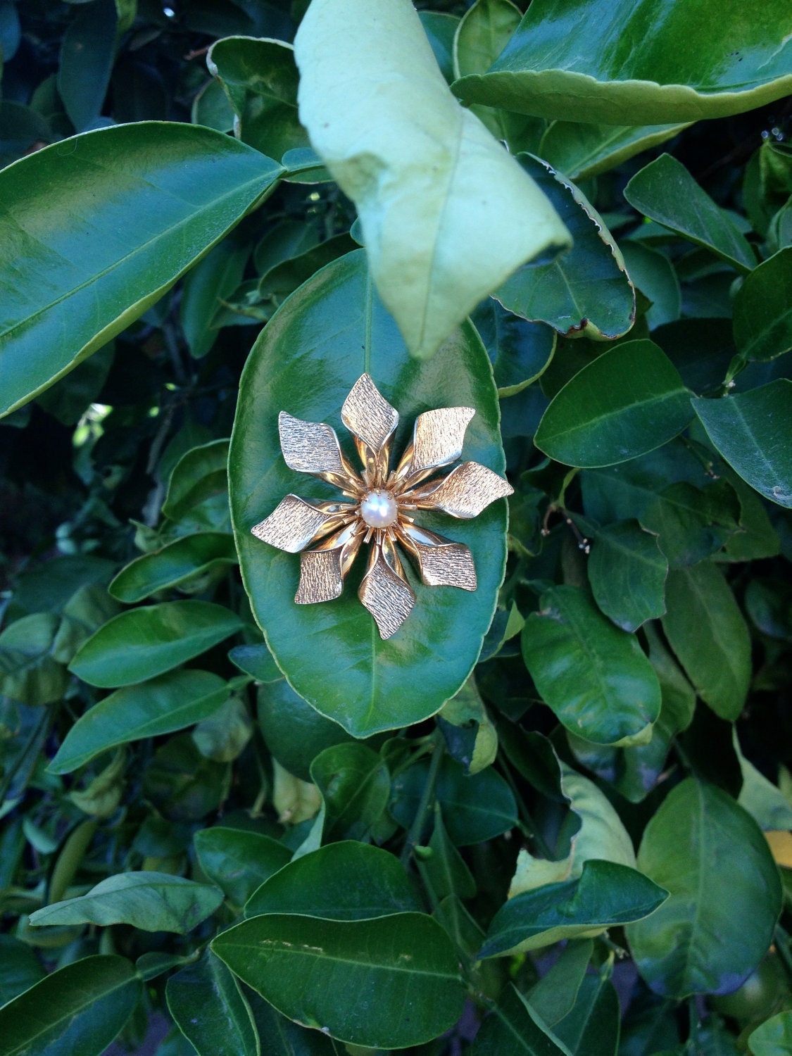 Vintage Gold Tone Flower Brooch