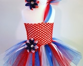 Baby Girls Glitter tutu dress skirt Flower Headband 4th of July Red White Blue 0 3 6 9 12 18 24 month Pick Size
