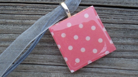 Pink with Tan Dots Pendant Necklace
