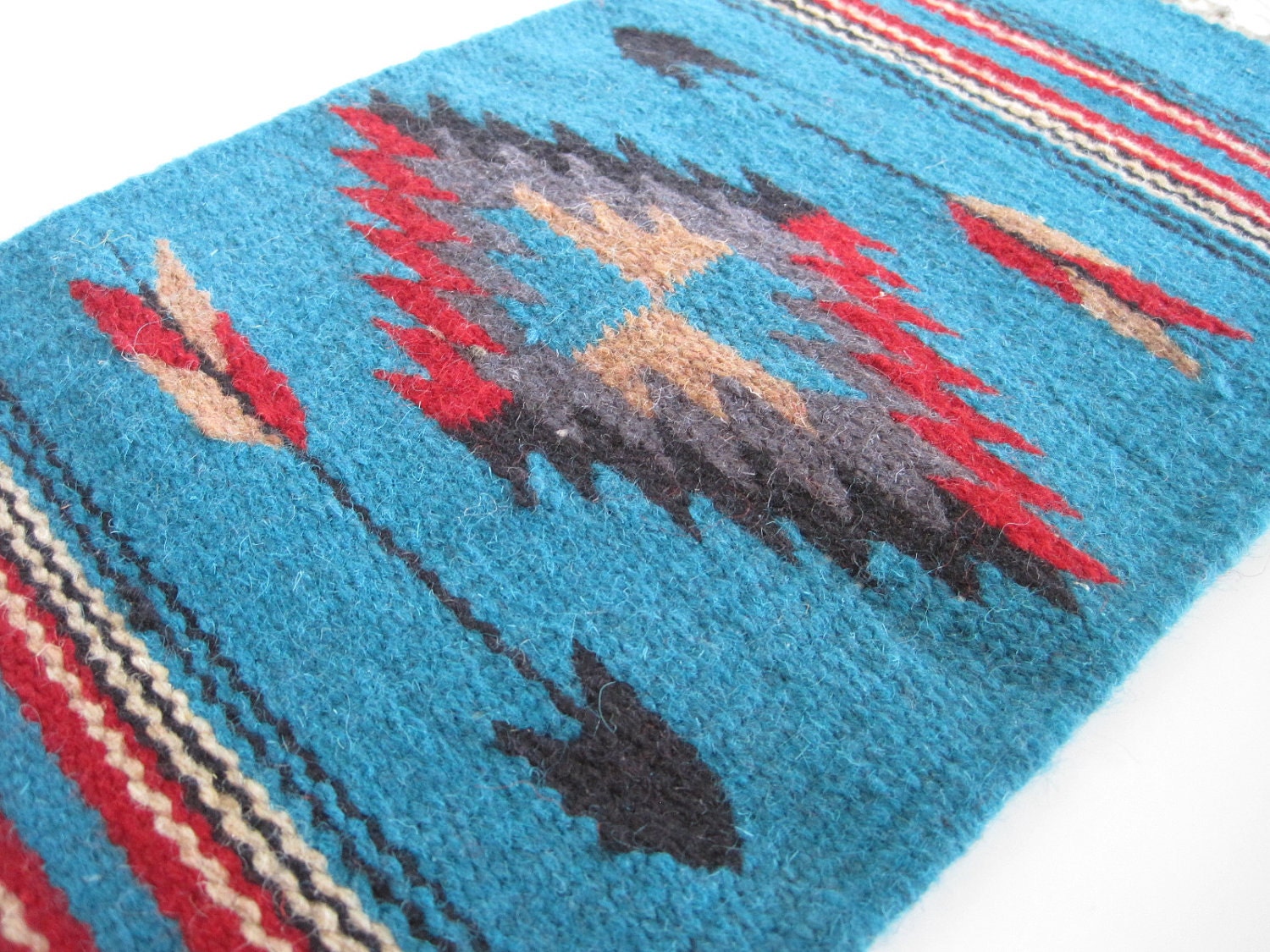 weave woven wall hanging art aztec arrows geometric or small rug aqua red