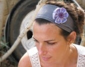 Lilac Flower Headband, Gray Cotton Fabric Headband, Womens Hair Accessories