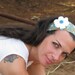Colorful, floral Headband, ties in the back, hair band with white flower.