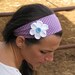 Flower Headband, ties in the back, white flower, country style, summer fashion, plum