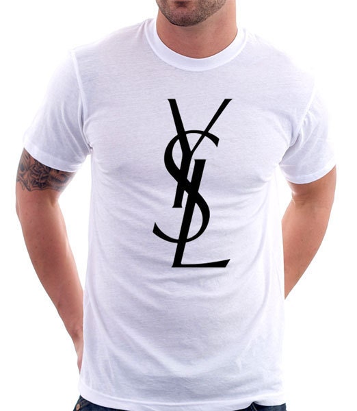 YSL logo Mens T-Shirt White Size Medium