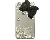 Handmade hard case for iPhone 4 & 4S: Bling cute pink bow with crystals (custom are welcome)