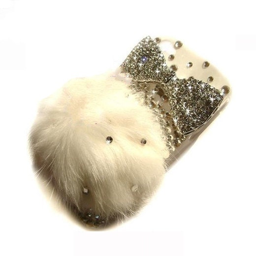 Handmade hard case for iPhone 4 & 4S:Bling Diamond Bow  Fur(customized are welcome)