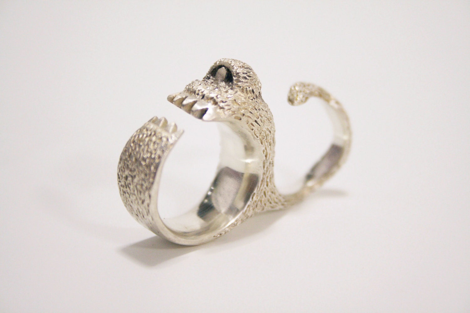 Double Finger Rings on Two Finger Ring  Sterling Silver Two Finger Creature Ring