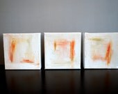 5x5 White/Coral Abstracts, set of 3