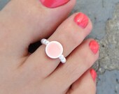 Toe Ring - Pink Ceramic Bead - White Pearls - Stretch Bead Toe Ring