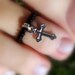 Toe Ring - Silver Metal Cross Charm - Black Beads Stretch Bead Toe Ring