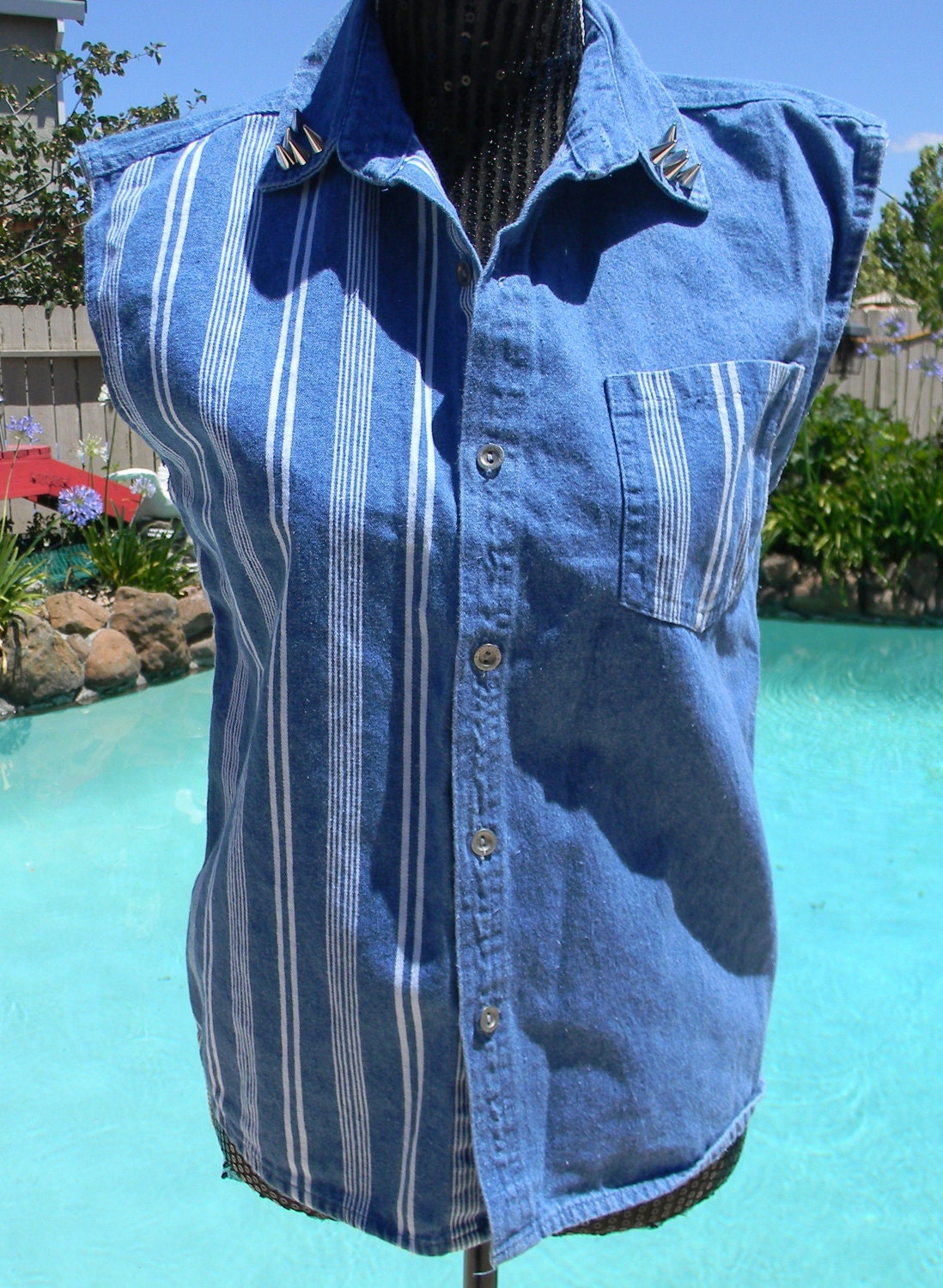 Spiked Collar Denim Tank Top
