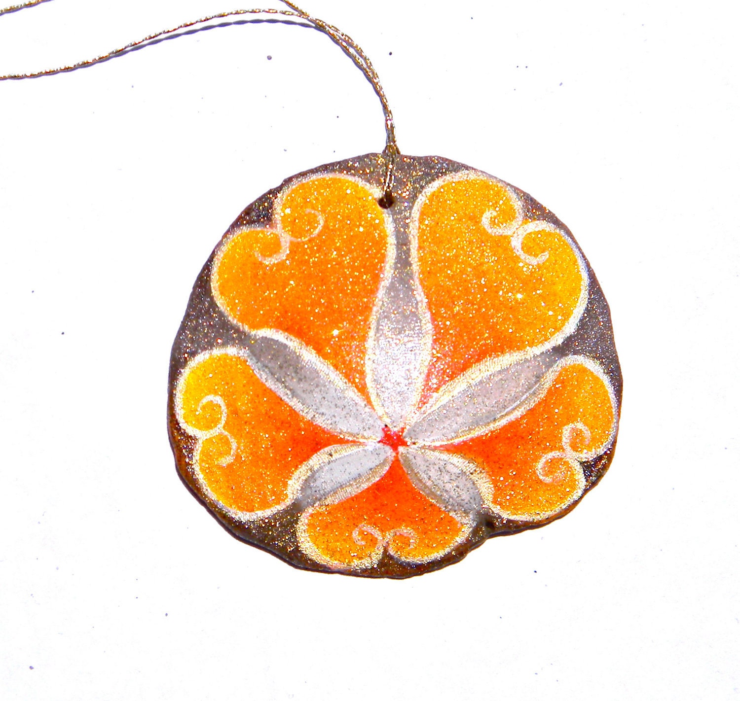 APRICOT SWIRL, hand painted, California, Sand Dollar Ornament, pendant