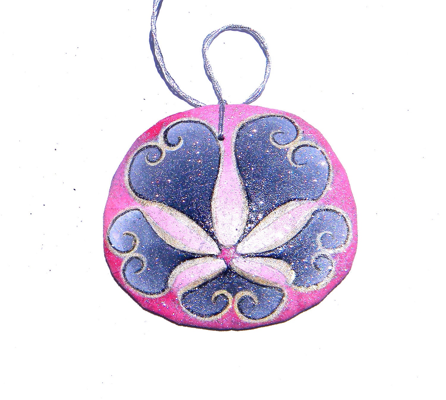 PINK SPARROW Painted California Sand Dollar Ornament