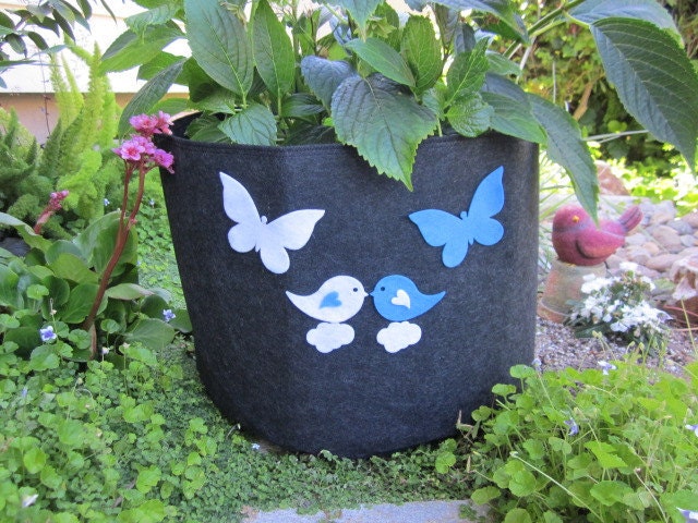 20 gal. Eco Garden Fabric Grow Pot with Felt Butterflies, Birds and Clouds