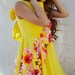 Yellow Dress - Pink Orange Flowers Bow on Back Cutout Inspired by Vintage