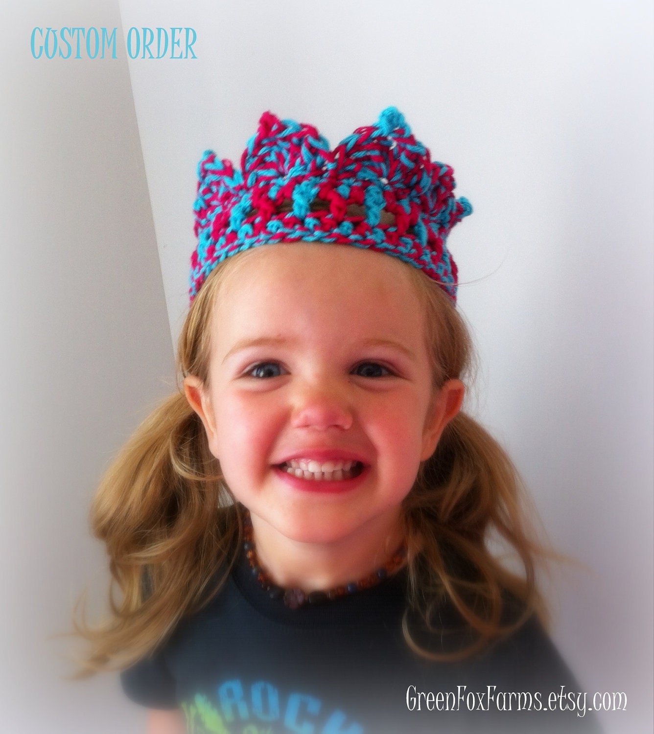 RESERVED Hot Pink and Teal Crochet Birthday Crown CUSTOM ORDER Reserved Listing