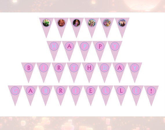 Disney Rapunzel Tangled Happy Birthday and name banner flags Printable