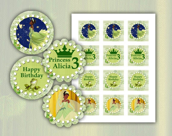 Tiana Princess and the Frog Happy Birthday cupcake toppers 2 inch images Printable