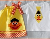 Super Cute Sesame Street Inspired  Bert and Ernie  Brother Sister or Twin set  Dress and Tie Tee